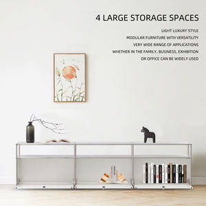 Молочно-белая металлическая мебель, шкаф для телевизора из нержавеющей стали в китайском стиле, модульная мебель большой емкости - Product Image 3