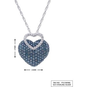 Collar con Colgante de Diamantes en Forma de Corazón, 1.02 Cttw, Color H-I, Diamantes Blancos y Azules de Fantasía, Plata de Ley 925, para Uso Diario de Mujeres - Product Image 6
