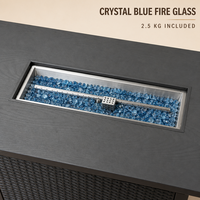 Table de foyer extérieur au propane 50000 BTU en fer avec verre bleu, brûleur autoportant en acier inoxydable à grain de bois, portable pour jardin