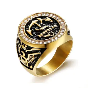 Großhandel Custom design 316l titan stahl herren gold ringe anker form marine speicher anker hochzeit ring gold