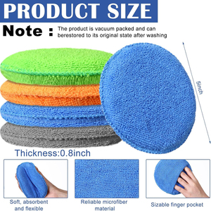 <span class=keywords><strong>Éponge</strong></span> Applicateur Microfibre Ultra Douce Rond 5" (12,7 cm) avec Poche à Doigt pour Polissage, Application et Élimination de Cire de Voiture, Tampons de Lustrage - Product Image 2