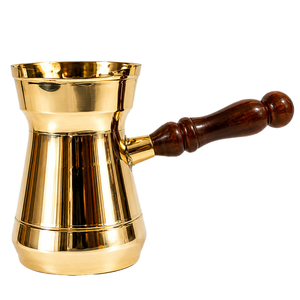 High Quality Brass Turkish <b>Coffee</b> <b>Pot</b> With Wooden Handle Traditional Cezve Ibrik For Stovetop <b>Coffee</b> Making - Product Image 1
