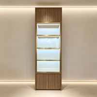 Luxuriöser Holzfurnier-Wandschrank Handtaschen-Präsentationsregal LED-Vitrine Maßgefertigte Produktvitrine Einkaufszentrum-Kiosk Ausstellungsstand