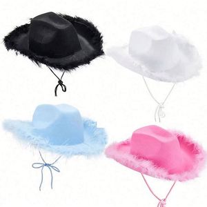 New Pink Leather <b>Western</b> Style Cowgirl Fedora Cowboy <b>Hat</b> for Women Casual Party Feather Edge - Product Image 1