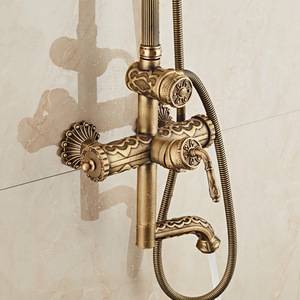 Ensemble <span class=keywords><strong>de</strong></span> <span class=keywords><strong>douche</strong></span> rétro européen en laiton tout en laiton eau froide et chaude antique sculpté pommeau <span class=keywords><strong>de</strong></span> <span class=keywords><strong>douche</strong></span> <span class=keywords><strong>mitigeur</strong></span> fini brossé - Product Image 3