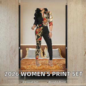Ensemble deux pièces imprimé pour femmes, chemise à manches longues à col en V et pantalon skinny, tenue décontractée - Product Image 2