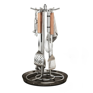 Rotating Spatula Rack Stainless Steel Round Countertop <b>Kitchen</b> Storage Utensil Holder Multipurpose <b>Tower</b> Design L Size - Product Image 5