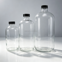 Botol Kaca Boston Bulat Kustom 120ml 250ml 500ml 1000ml 1 Liter Botol Jus Kaca Bening Food Grade Dengan Tutup Sekrup Bakelite