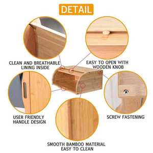 Bamboo Bread Box Single Layer Wooden <b>Storage</b> <b>Kitchen</b> Bread Keeper Natural Wood Color - Product Image 4