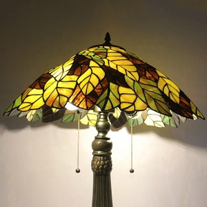 LongHuiJing European Custom Style Eco-Friendly Flexible AC E26 Stained Glass Table Lamps Leaf Lampshade <b>Bedside</b> Living Room Home - Product Image 2