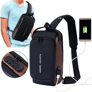 Wholesale and Custom Waterproof Anti Theft Chest Bag Usb Crossbody Sling Bags For Men Single Shoulder With USB Charger