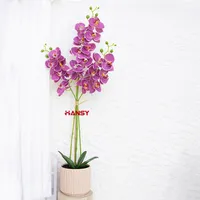 Tanaman Anggrek Phalaenopsis Buatan Warna Ungu dalam Pot, Bunga Kupu-kupu Plastik Realistis untuk Dekorasi Rumah