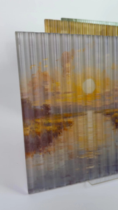 Panneau de verre artistique texturé à cannelures imprimé d'un paysage chinois pour la décoration intérieure, les cloisons, les meubles et les portes - Product Image 6