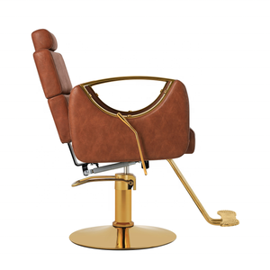 Poltrona da Parrucchiere Marrone Dorato Girevole a 360° con Braccioli in Acciaio Inox, Sedia da Barbiere Sollevabile <span class=keywords><strong>per</strong></span> <span class=keywords><strong>Salone</strong></span> - Product Image 5