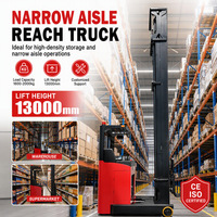Chariot élévateur électrique à conducteur assis 2,3 tonnes (2000 kg) pour entrepôt, hauteur de levage 10, 11, 13 m, pour rayonnages en allées étroites et entrepôts à hautes baies, certifié CE