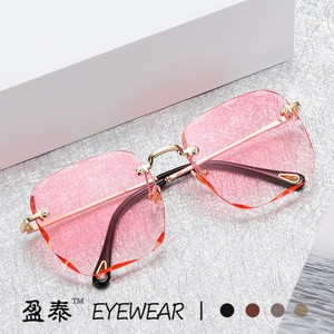Frameless Square <b>Gradient</b> <b>Sunglasses</b> Gold Metal UV400 Women Fashionable - Product Image 1