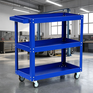Factory Direct Sale 3 Layer Steel Heavy Duty Silent Tool Cart <b>Flat</b> <b>Trolley</b> Custom Industrial Warehouse Workshop <b>Trolley</b> OEM ODM - Product Image 4