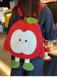 Green Red Apple-shaped Softback Waterproof Eco-friendly Oxford <b>Backpack</b> Cute Realistic Large Capacity Unisex Student <b>Backpack</b> - Product Image 3