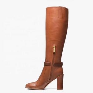 Metal Chain Chunky <b>Heels</b> Long Booties <b>Round</b> <b>Toe</b> Back Zipper Knight Shoes Women Western Style Knee High Boots - Product Image 3