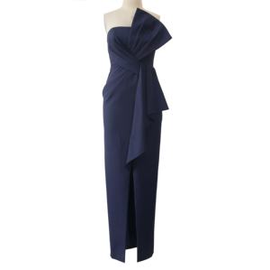 사용자 정의 여성 해군 등이없는 아름다운 전체 길이 가운 끈이없는 슬림 이브닝 파티 드레스 들러리 드레스 - Product Image 1