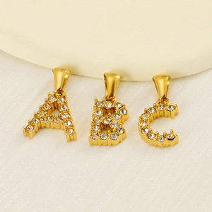 Golden Letter Pendant With White Zircon Inlay Alphabet Charm For Necklace Unisex Everyday Wear - Product Image 2