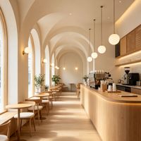 Éclairage LED en bois personnalisé, design d'intérieur de café écologique, mobilier, solutions d'aménagement de café, support direct d'usine OEM