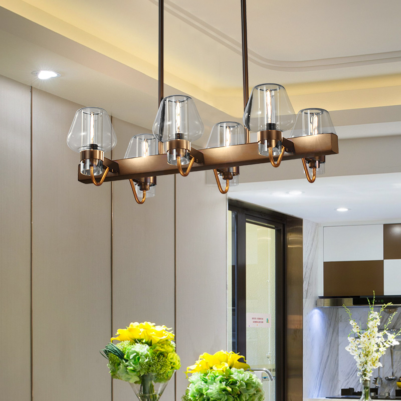 Modern Restaurant Hotel lobby dinning chandelier rectangle chandelier E14 crystal glass dining room copper hanging lamp fixture