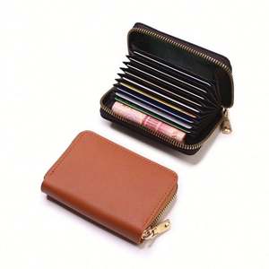 Portefeuille porte-cartes en cuir pour femmes et hommes, grande capacité, plusieurs emplacements pour cartes, poche à monnaie, porte-monnaie compact avec blocage RFID - Product Image 3