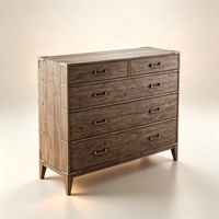 Commode de chambre à coucher de style campagnard de luxe au design moderne OEM, 5 tiroirs, en bois massif, fabriquée à la main, avec supports d'angle
