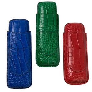 Portasigari in Pelle PU, Scatola Portatile per Sigari con 2 Tubi, Contenitore da Viaggio con Tagliasigari, Vendita all'Ingrosso - Product Image 1
