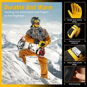 Gants de <span class=keywords><strong>travail</strong></span> d'<span class=keywords><strong>hiver</strong></span> chauffants en <span class=keywords><strong>cuir</strong></span> Wasoto pour hommes et femmes batterie au Lithium auto-chauffante étanche conception complète des doigts - Product Image 6