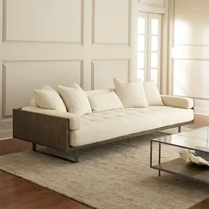 Móveis de sofá de tecido estilo europeu do norte, para casa, noz preta, madeira sólida, três assentos