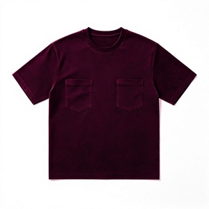 T-shirt en coton à manches courtes pour homme, couleur violet foncé, avec deux poches, col rond, coupe classique, jersey tricoté - Product Image 3