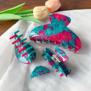 Qianjin Custom Acetate Haarclip Set Trendy Marmerlook Cellulose Acetaat Haarclips OEM ODM Logo Beschikbaar - Product Image 2