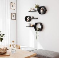 Étagères murales hexagonales en bois, lot de 6, en pin, pour photos et plantes
