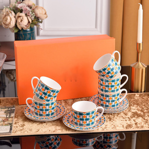 ถ้วยกาแฟเซรามิกและจานรองแบบจีน12ชิ้นของตกแต่งบ้าน - Product Image 5
