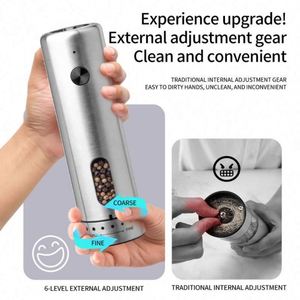 New Silver Electric Salt <b>Pepper</b> <b>Grinder</b> Set USB Charging Base LED Light 6-Level Adjustable Coarseness Stainless Steel - Product Image 3