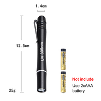 Pena lampu UV, 1W ultraungu, pena logam klip Mini, pena cahaya, lem UV 395nm, senter untuk uang, deteksi urin hewan peliharaan