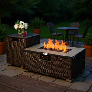 Table de foyer au propane avec chauffage extérieur en osier 32 x 20 pouces et table d'appoint pour l'aménagement de jardin - Product Image 2