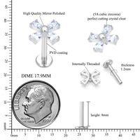 Anting-anting tusuk titanium G23 ASTM F136 dengan zircon marquise, bagian belakang datar, untuk tindik telinga, hidung, helix, dan tulang rawan.