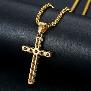 <b>Cross</b> Pendant Necklace Stainless Steel Pave Setting Zircon Inlay Unisex Jewelry Gift - Product Image 4