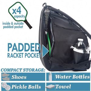 Échantillon gratuit : Sacs de pickleball noirs grande capacité pour hommes ou femmes avec porte-balles de pickleball - Product Image 2
