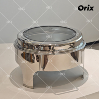 Plat de service chauffant de luxe doré avec couvercle en verre pour buffet de restaurant et préservation de la chaleur des aliments