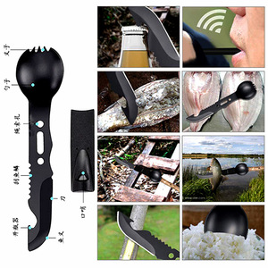 Outil multifonction de survie Fak en acier inoxydable, cuillère-fourchette à dents partiellement dentelées avec ouvre-bouteille pour le camping et les activités de plein air - Product Image 4