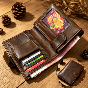 Men Genuine Leather Bifold Short <b>Wallets</b> with ID Window Coin Pocket Purse Leather <b>Card</b> <b>Holder</b> <b>Wallet</b> <b>for</b> Men - Product Image 1