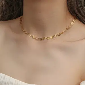 Trendy Waterproof Design Jewelry Heart Shape Love Pieces Chain Necklace 18k Gold Plated Stainless Steel Choker Necklaces YF4076