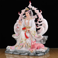Statue de Reine Renarde à Neuf Queues, Renarde Spirituelle en Forme Véritable, Motif Floral, Ornement Poli, Quatre Grands Clans, Hu Renarde Rouge Immortelle