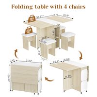 Klappbarer Esstisch-Set 4 Esstische Regale Platzsparend Faltbar 6 Räder Modernes Design Ausziehbarer Küchentisch Klein