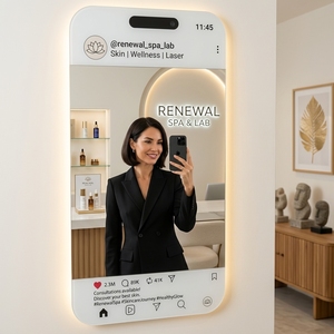 Miroir LED avec capteur IP44 style <span class=keywords><strong>Instagram</strong></span>, personnalisable avec nom d'utilisateur, lumière selfie pour salon de beauté, salle de sport, villa et studio de créateur - Product Image 3