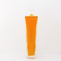 Bouteille de brandy luxueuse en verre transparent de 700 ml et 750 ml, fond épais carré, avec bouchon et brosse